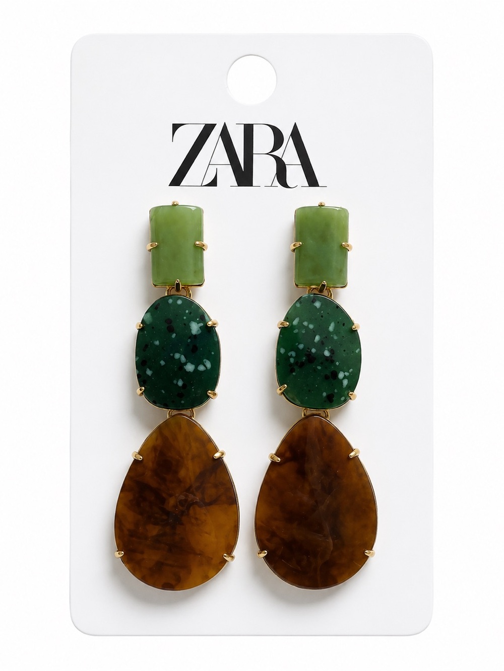 ZARA Green and Brown Tiered Drop Earrings Never Worn